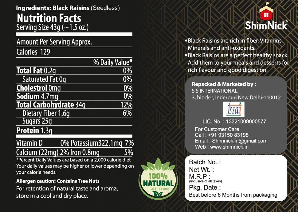 ShimNick Black Raisins (Kali Drakh) - Shimnick