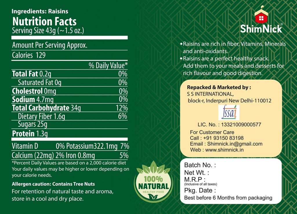 ShimNick Kandhari Green Raisins - Shimnick