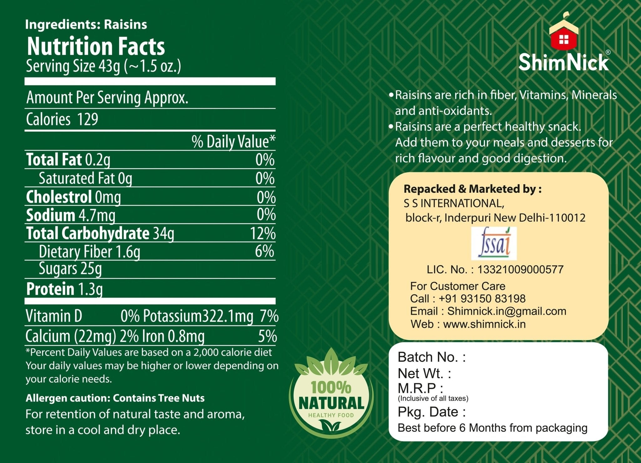 ShimNick Kandhari Green Raisins - Shimnick